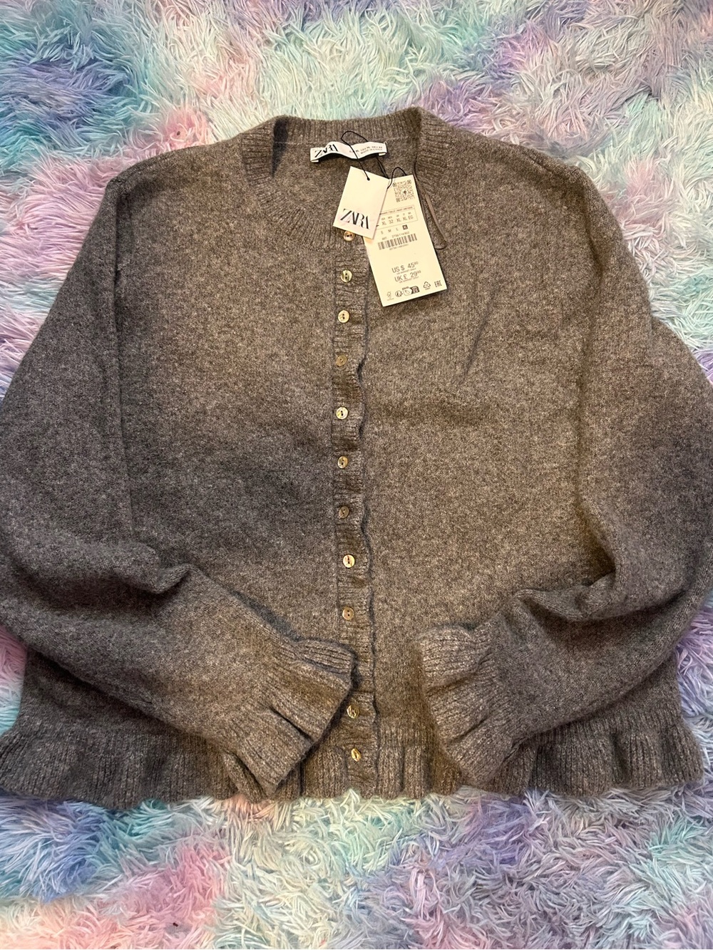 Zara Gray Ruffle-Trim Button Front Cardigan - Picture 2 of 2